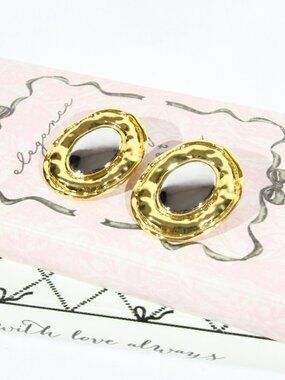 Gold and Silver-Tone Hammered Oval Statement Earrings